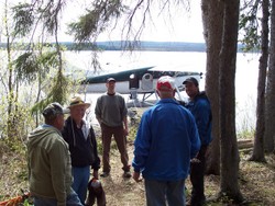 Jerry talking to guest at Campbell lake