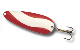 Klima Red & White Spoon with Treble Metal Hooks for Casting Fishing Northern Pike Walleye, 4 3/4 Large Mouth Bass Freshwater Best Canadian Lure for